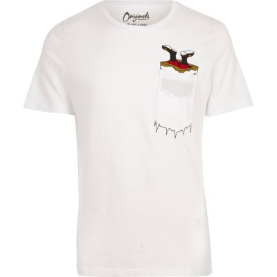 White Jack & Jones chest print T-shirt